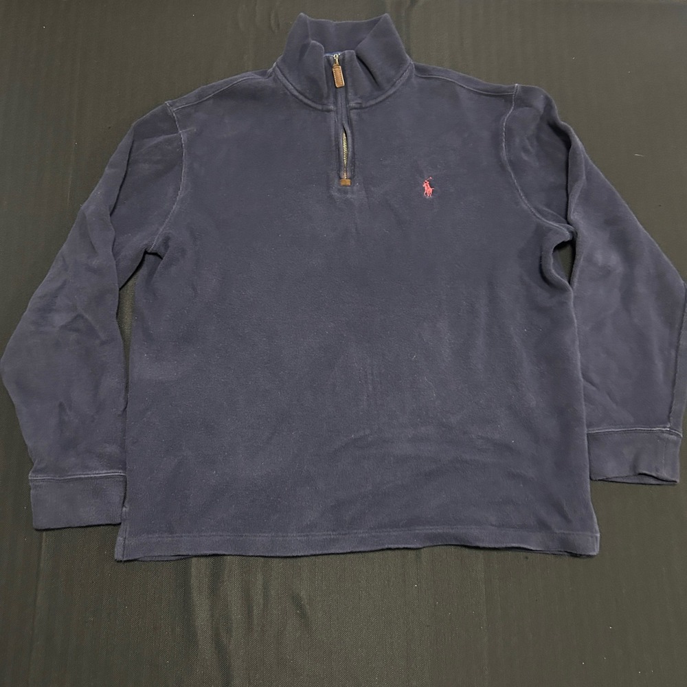 Polo Ralph Lauren Mens Navy Blue Ribbed Quarter Zip Pullover Sweater Large